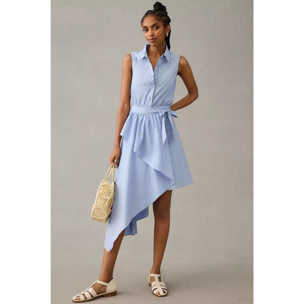 New Anthropologie Maeve Asymmetrical Sleeveless Shirt Dress $160 22W Sky - Blue - Picture 4 of 5